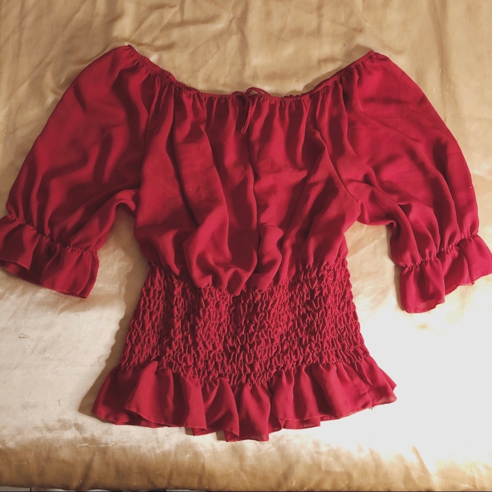 Red Off the Shoulder Blouse